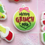 Merry Grinchmas Bauble with bow stamp and cutter