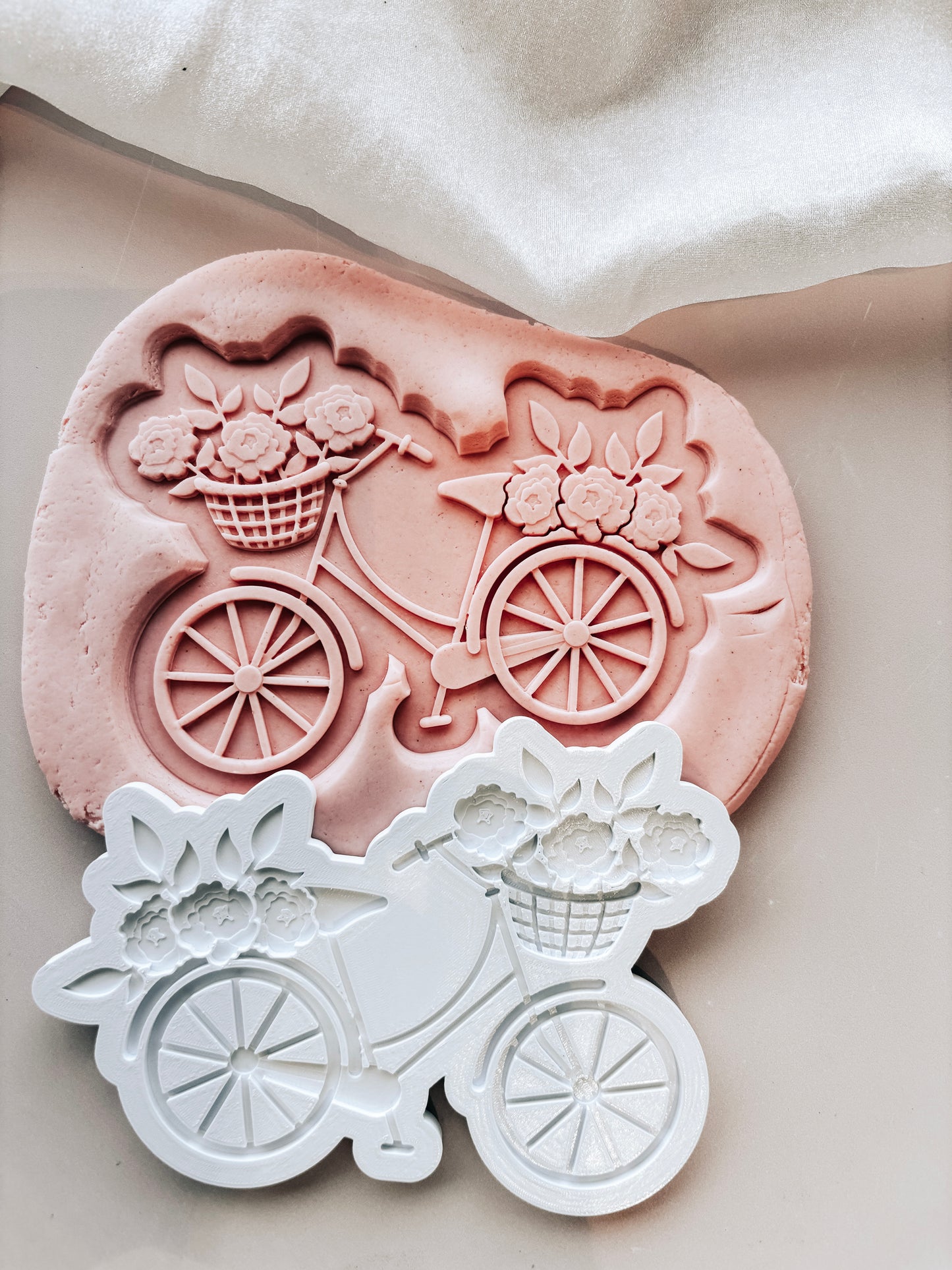 Beautiful bike with florals in basket stamp and cutter