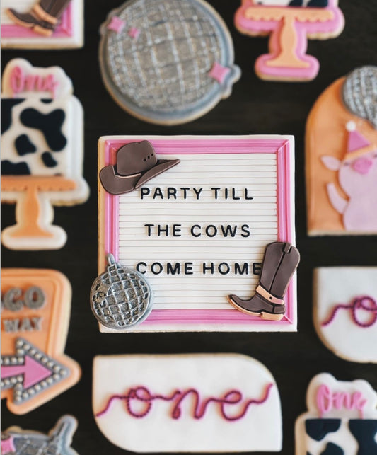 Party till the cows come home letterboard debosser and cutter