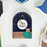 Cot with blanket and wall hanger arch stamp and cutter