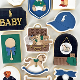 Stuffed toys in rattan basket Ralph Lauren stamp and cutter