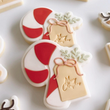 Thick candy cane with bow and blank tag stamp and cutter