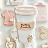 Nurse fuel coffee cup debosser and cutter