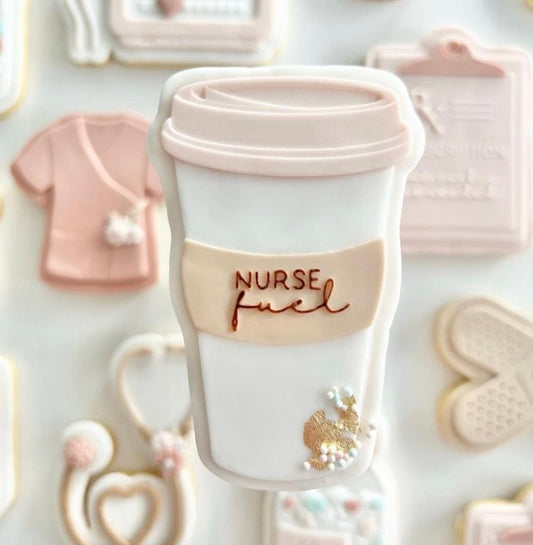 Nurse fuel coffee cup debosser and cutter