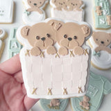 Twin teddies in woven basket debosser and cutter