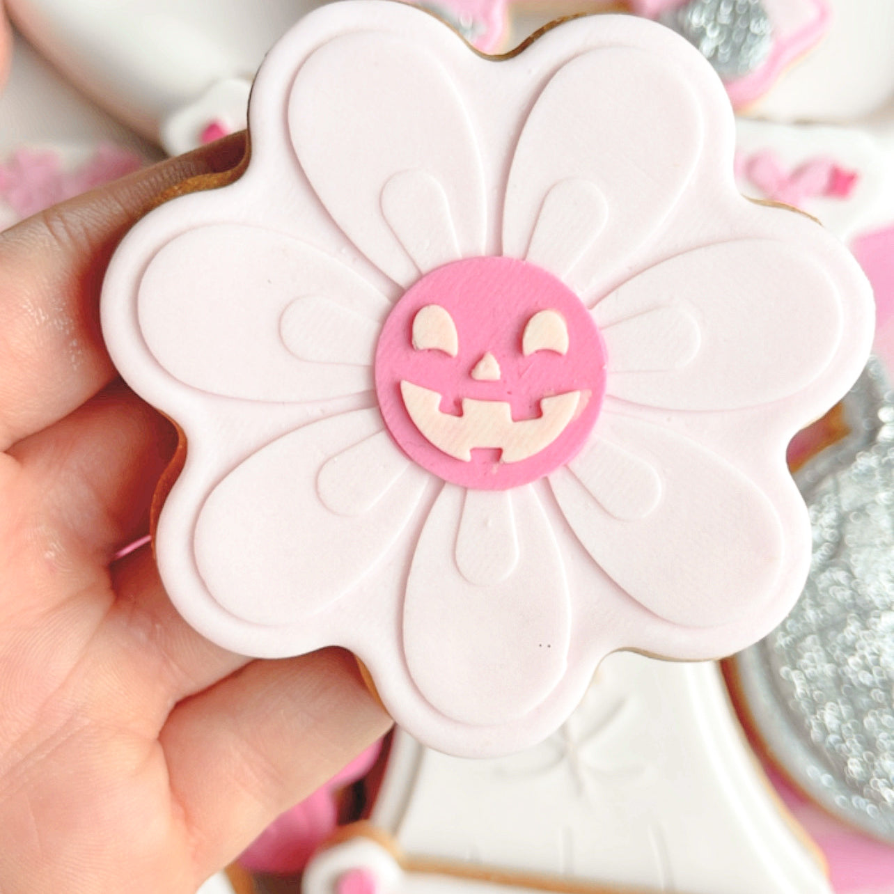Pumpkin face floral Halloween stamp and cutter