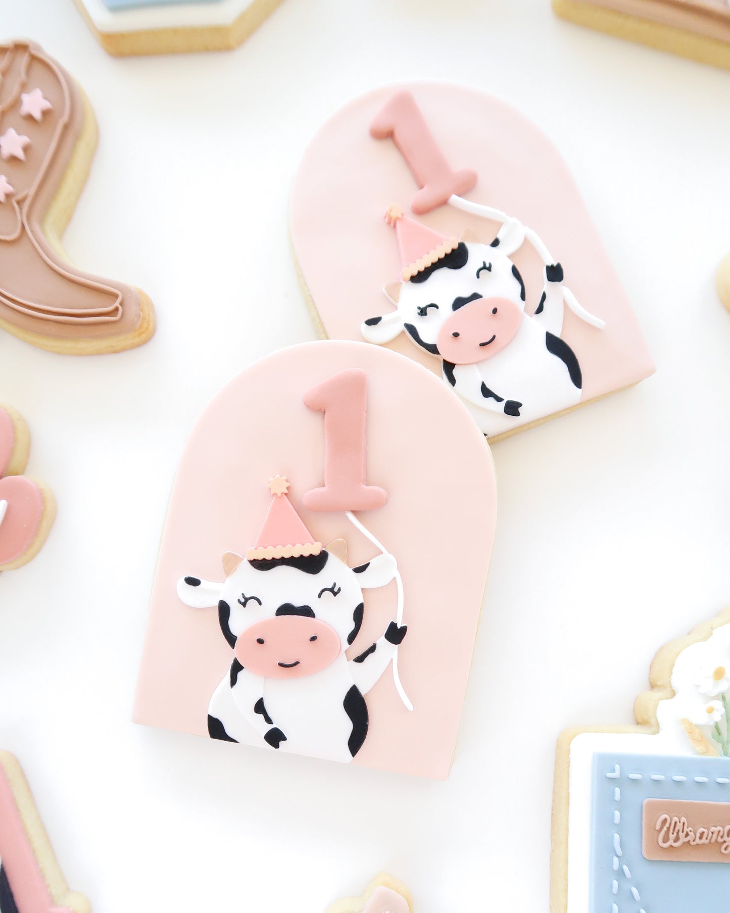 Party cow in arch with matching numbers 0-9 stamp and cutter set