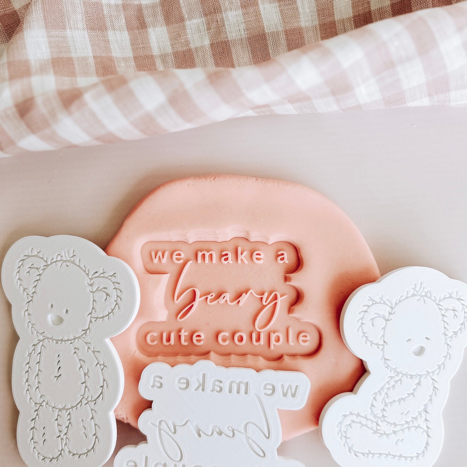 We make a beary cute couple font debosser and cutter
