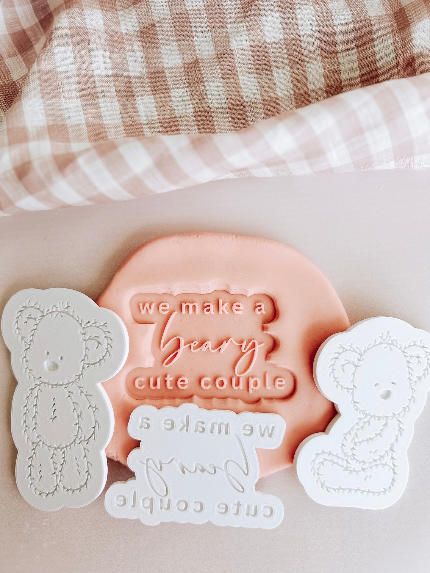 We make a beary cute couple font debosser and cutter