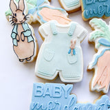 Baby overalls with rabbit in pocket debosser and cutter