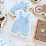 Baby overalls with rabbit in pocket debosser and cutter