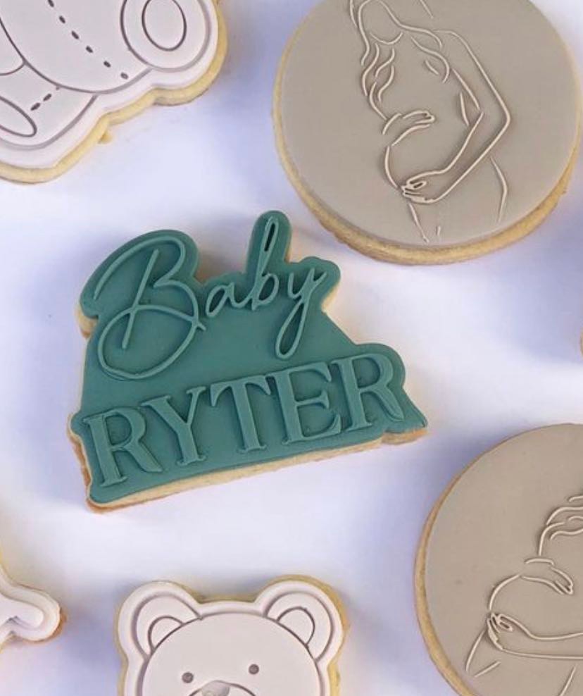 Personalised baby cookie debosser with matching cutter