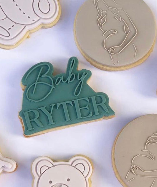 Personalised baby cookie debosser with matching cutter