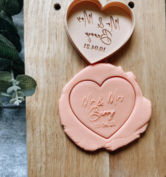 Heart Wedding Debosser Cookie Stamp Personalised