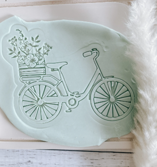 Vintage bicycle with floral basket cookie stamp and cutter