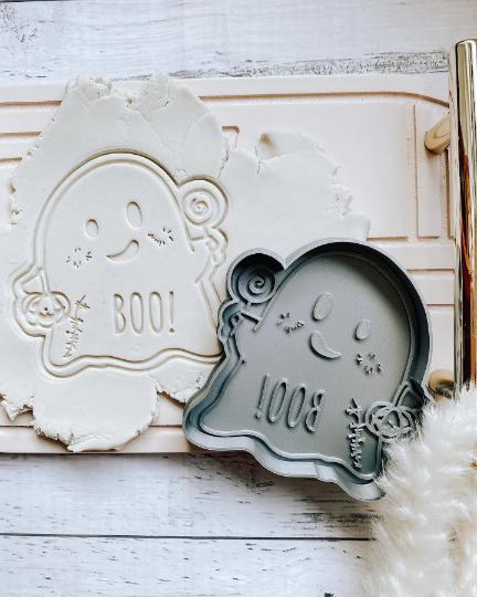 Boo! Ghost Halloween Cookie Embosser and Cutter