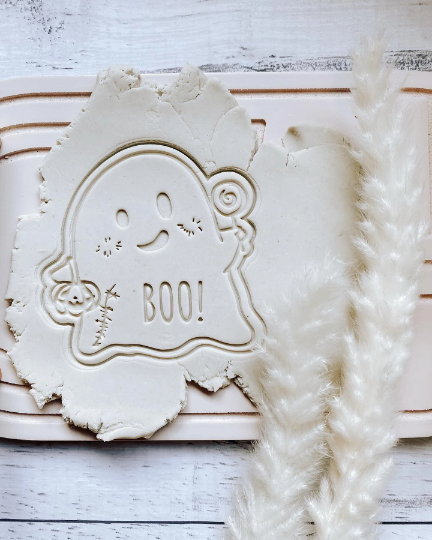 Boo! Ghost Halloween Cookie Embosser and Cutter