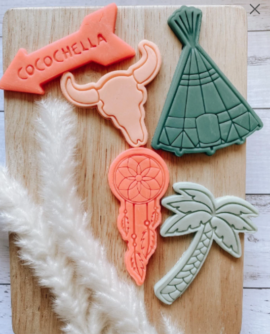 Coachella Themed Cookie Embosser Pack of 5 with cutters
