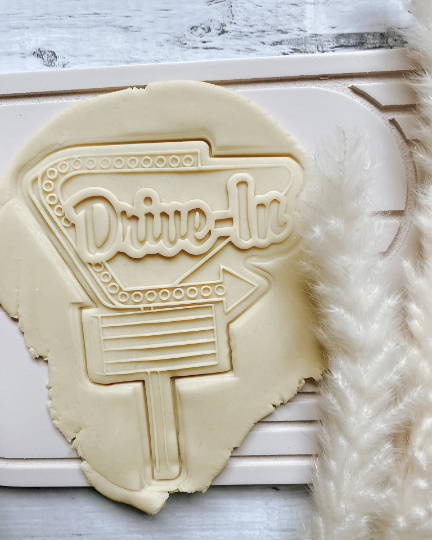 Drive in sign cookie embosser and cutter