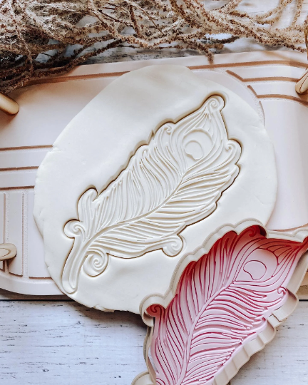 Detailed feather debosser cookie stamp and cutter