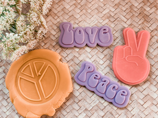 Love Peace Hippy Vibes set of 4 debossers and cutters