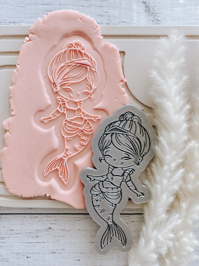 Princess mermaid cookie stamp and cutter EMBOSSER OR DEBOSSER