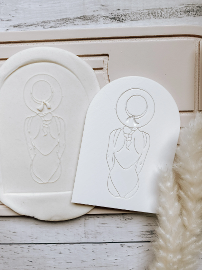 Peaceful woman in one piece with hat Cookie Stamp and Cutter