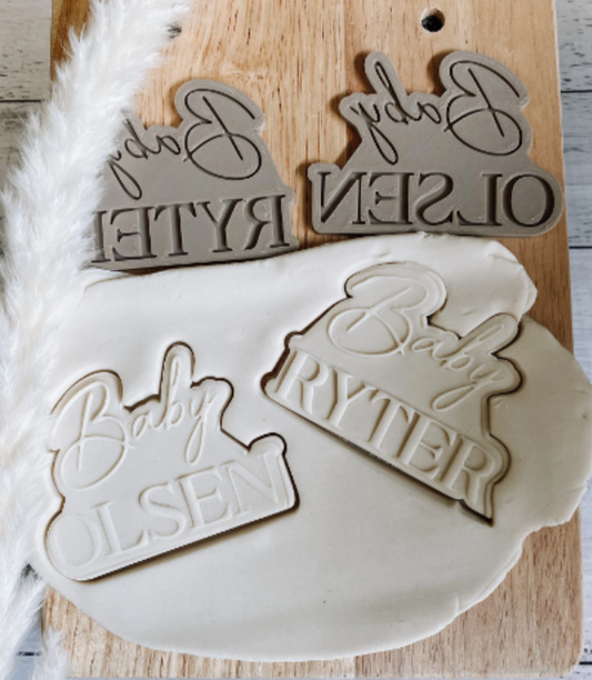 Personalised baby cookie debosser with matching cutter